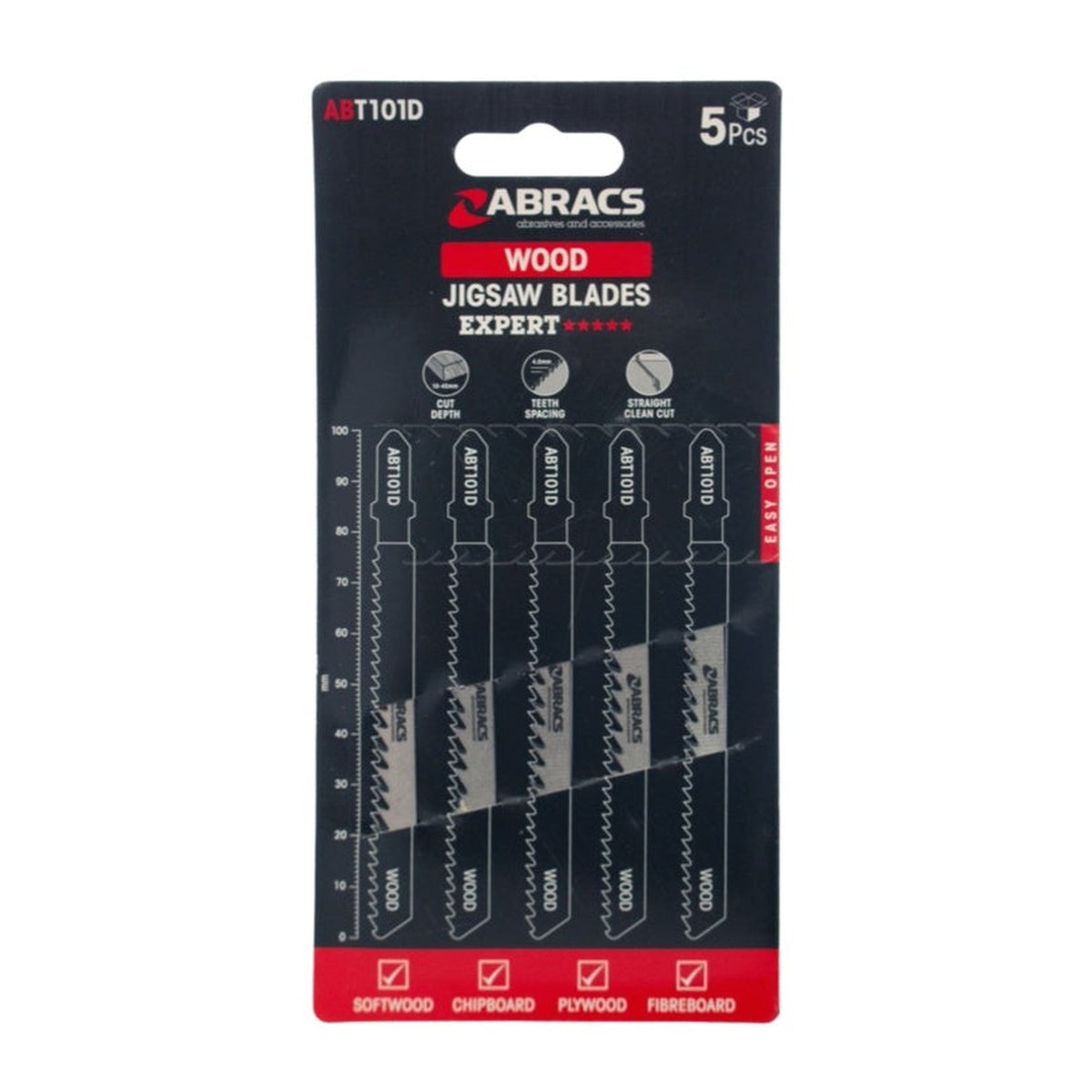 Abracs 100mm wood jigsaw blades, pack of 5