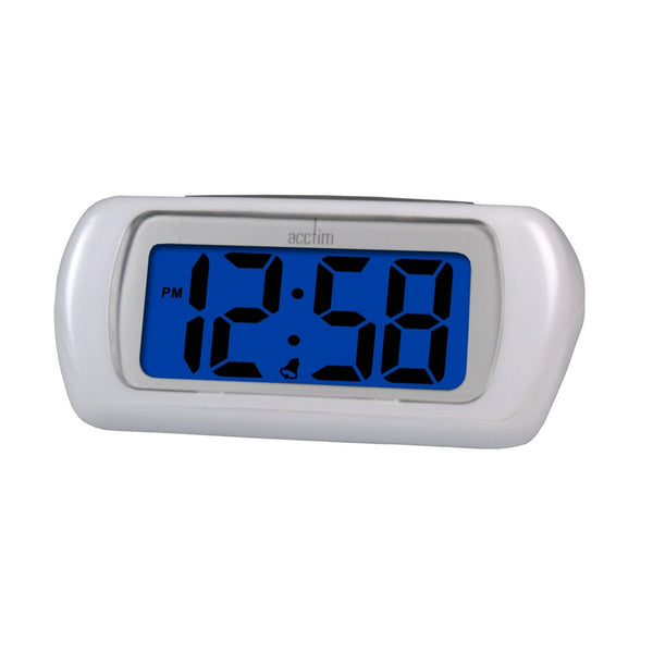 Acctim Auric white LCD alarm clock with blue backlight