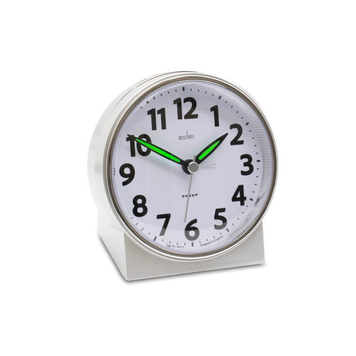 Acctim Micah sweep alarm clock in silver, view 2