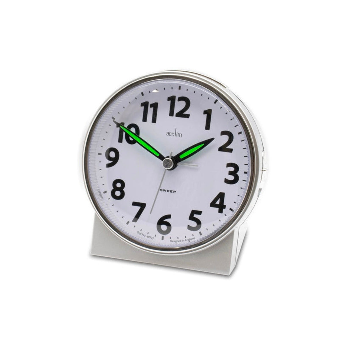 Acctim Micah sweep alarm clock in silver, view 4