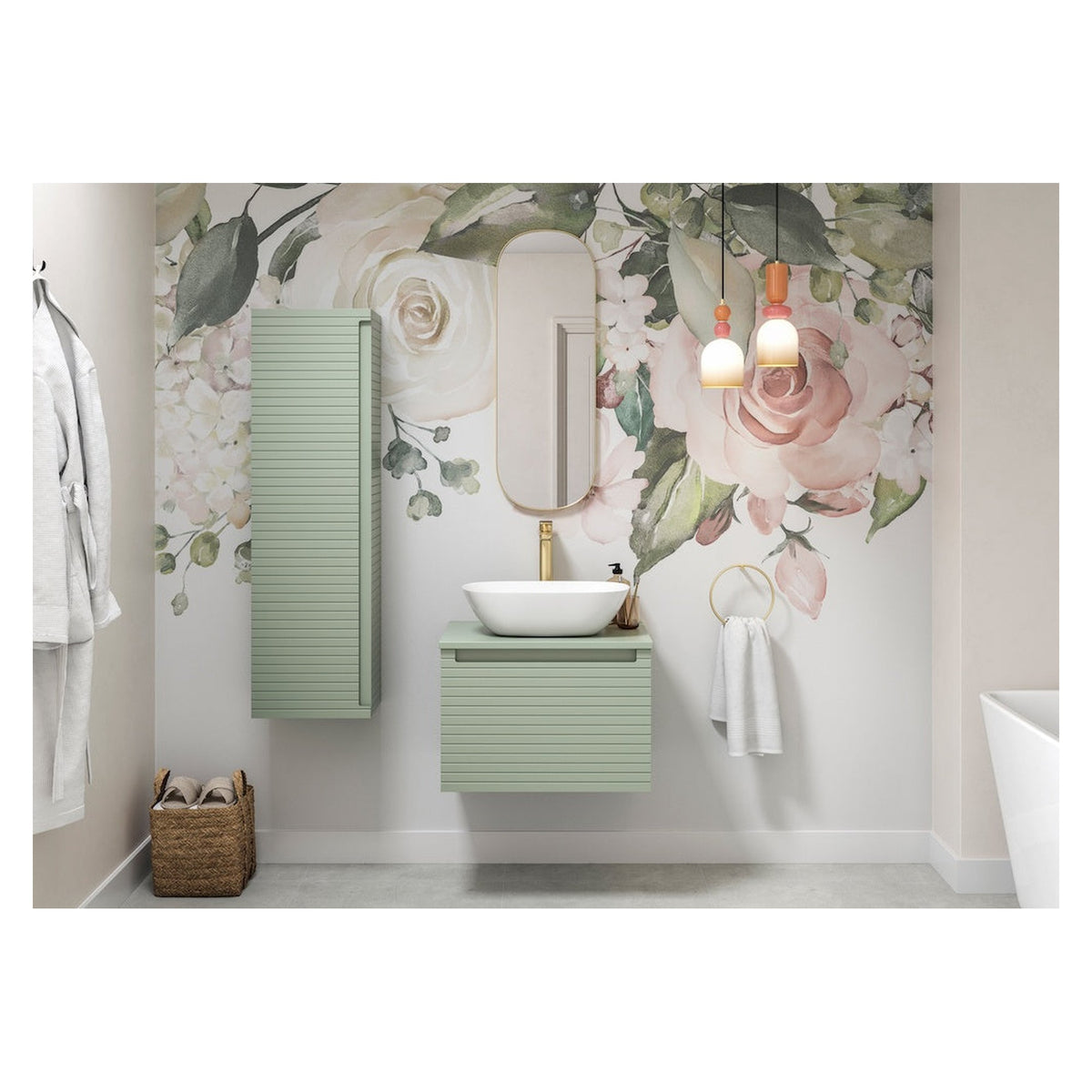 Align wall hung basin unit and tall wall unit, view 3