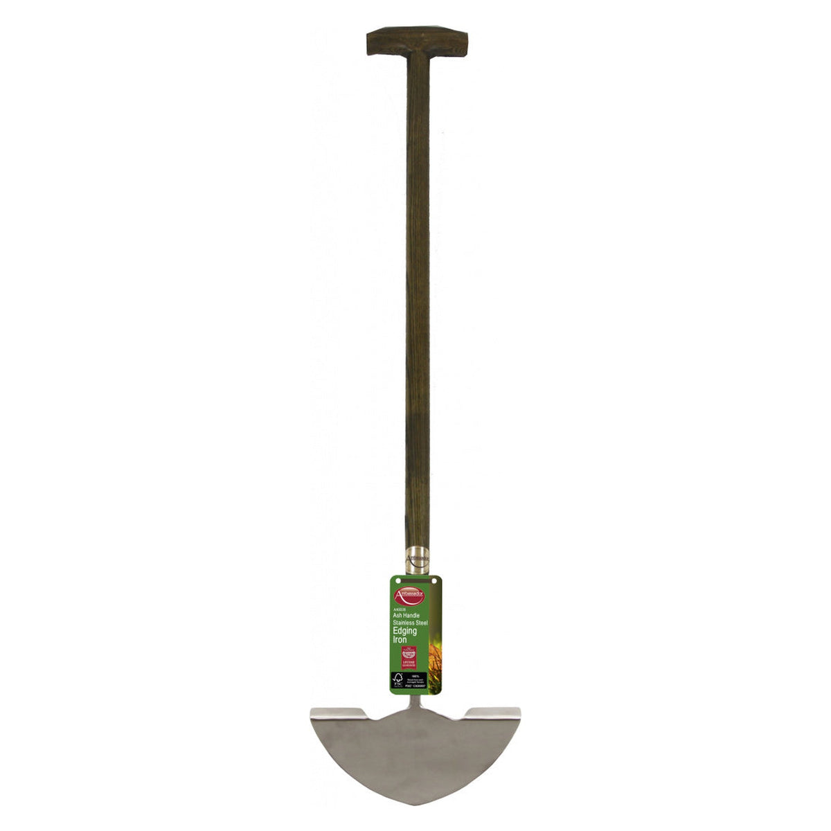 Ambassador stainless steel edging iron with ash handle
