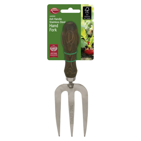 Ambassador stainless steel hand fork with ash handle