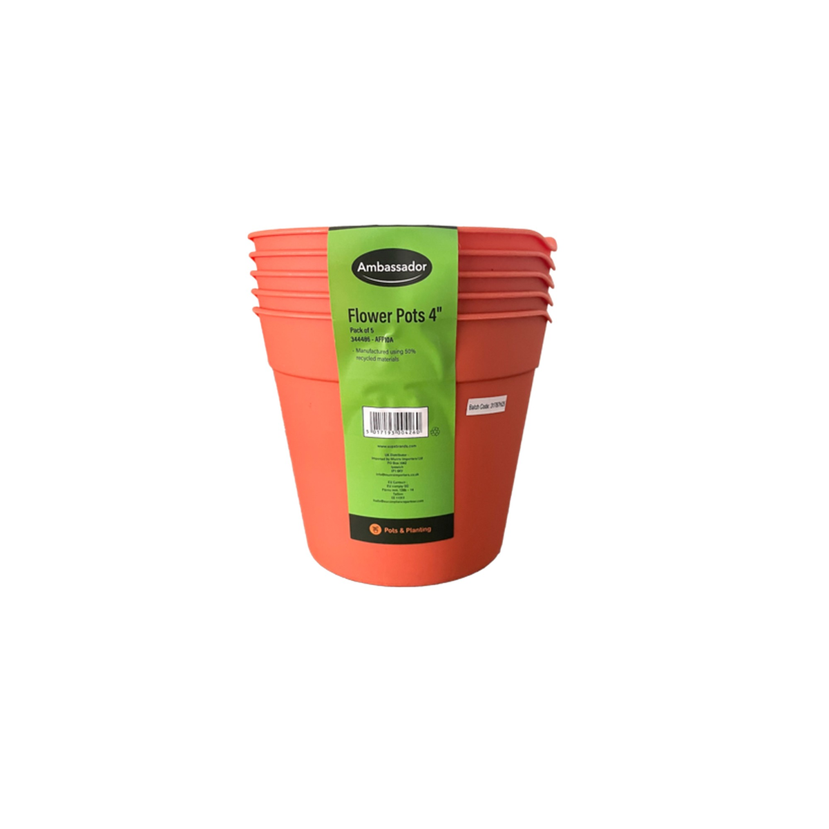 Ambassador 4 inch plastic flower pots, pack of 5