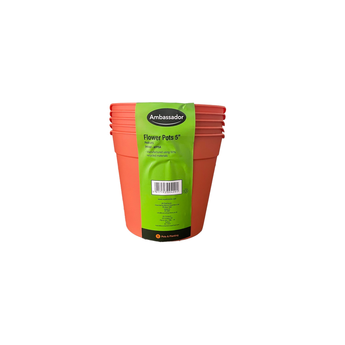 Ambassador 5 inch plastic flower pots, pack of 5