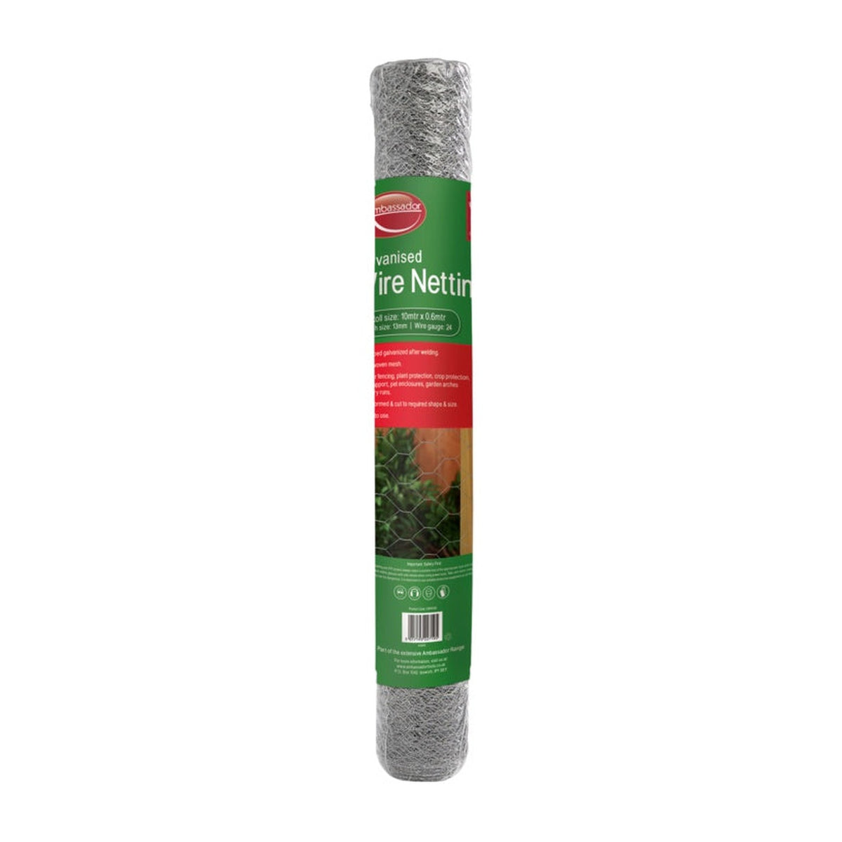 Ambassador galvanised wire netting roll, 10m x 0.6m, 50mm mesh