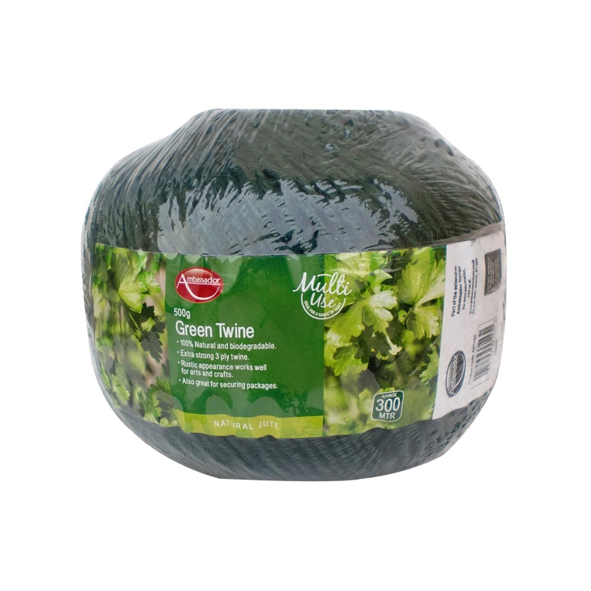 Ambassador green jute twine ball, 500g and 300m