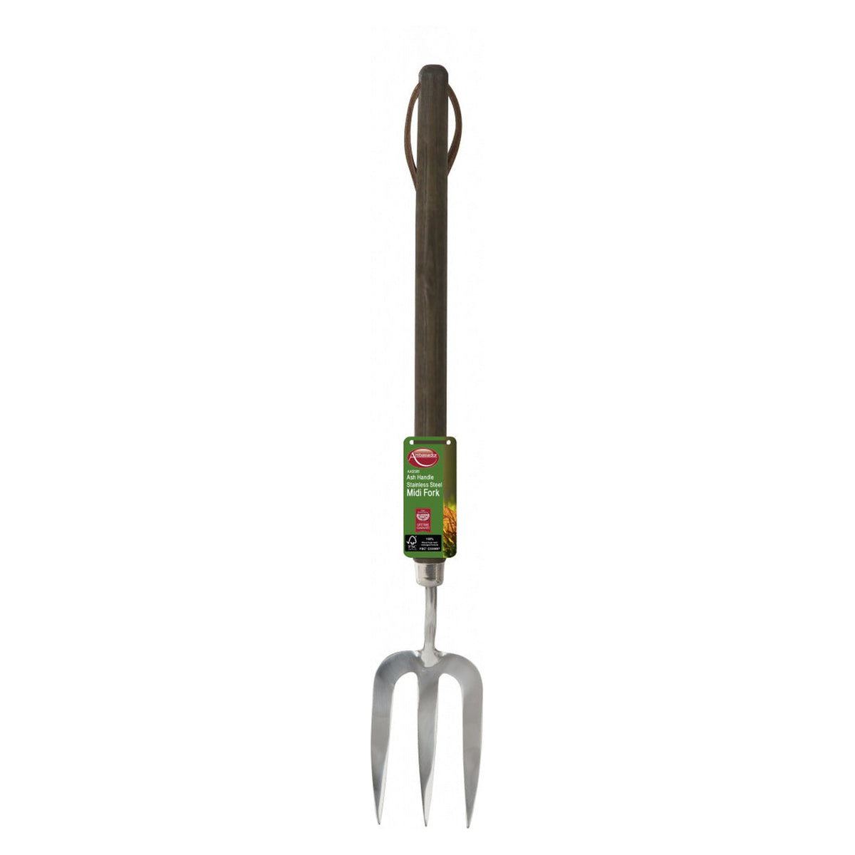 Ambassador stainless steel midi fork with ash handle, 46cm