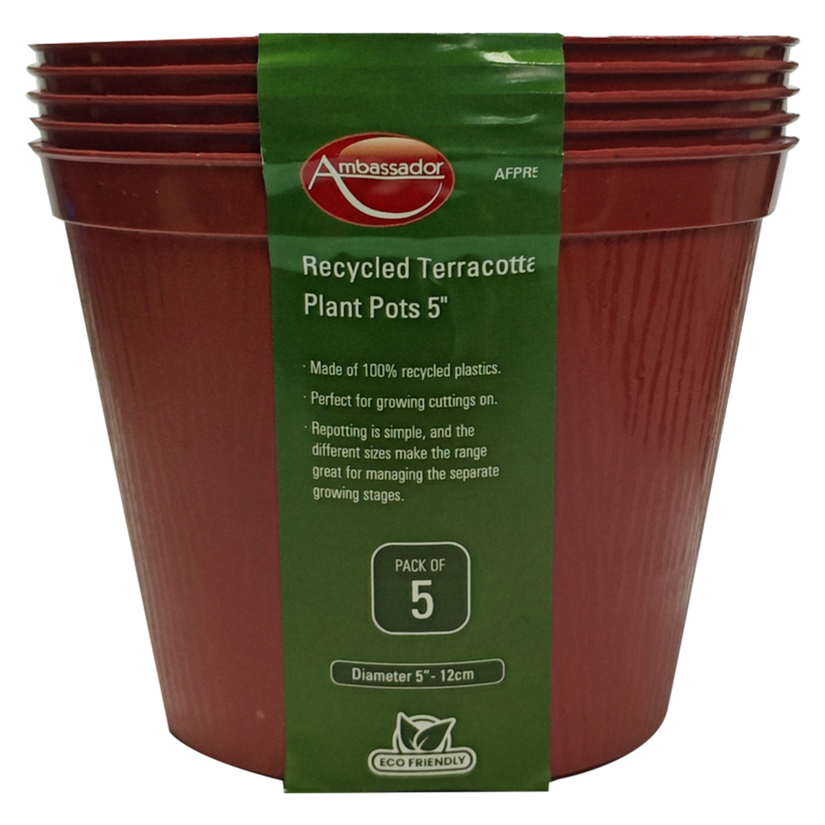 Ambassador terracotta 5 inch plastic pots, pack of 5