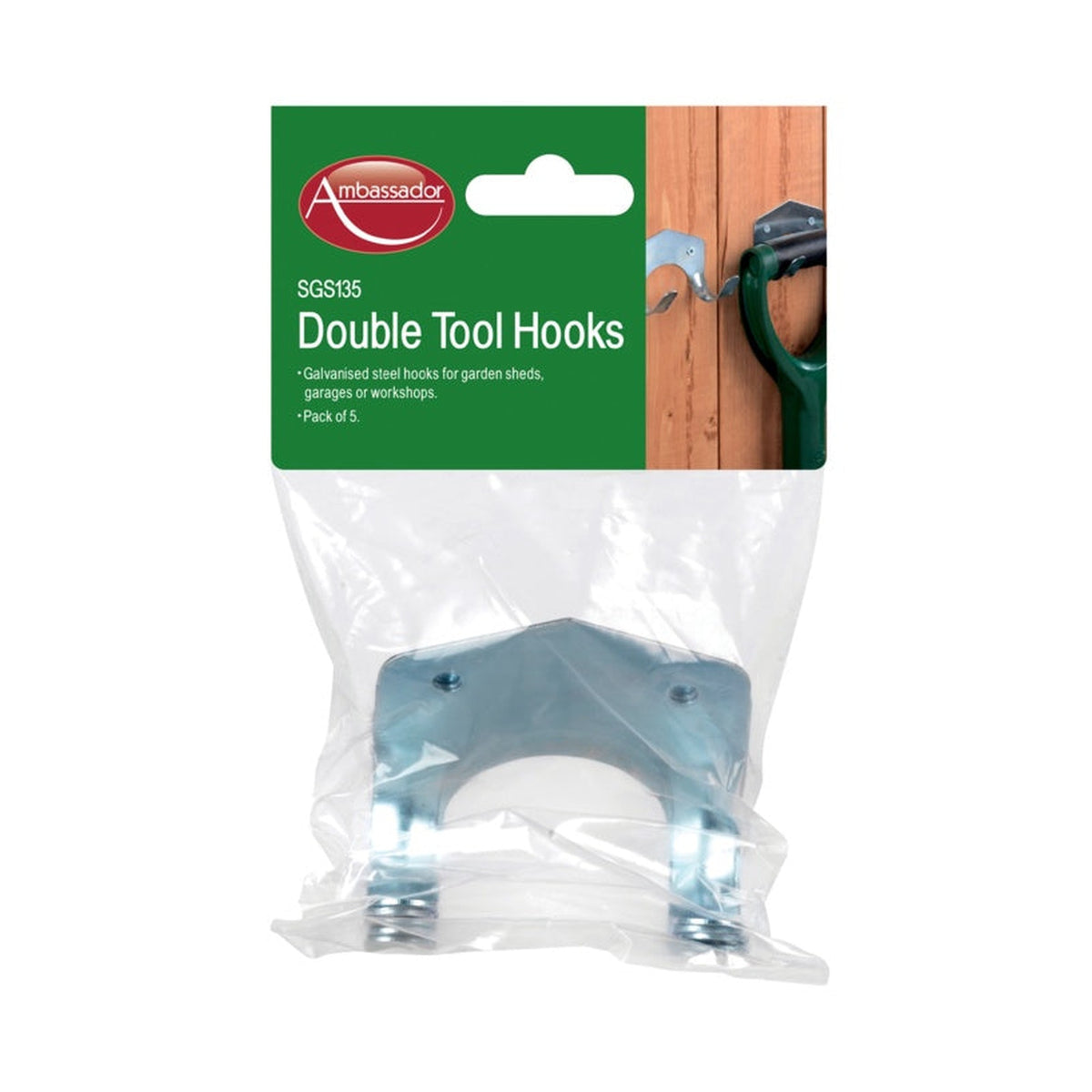 Ambassador galvanised steel tool hooks, double pack