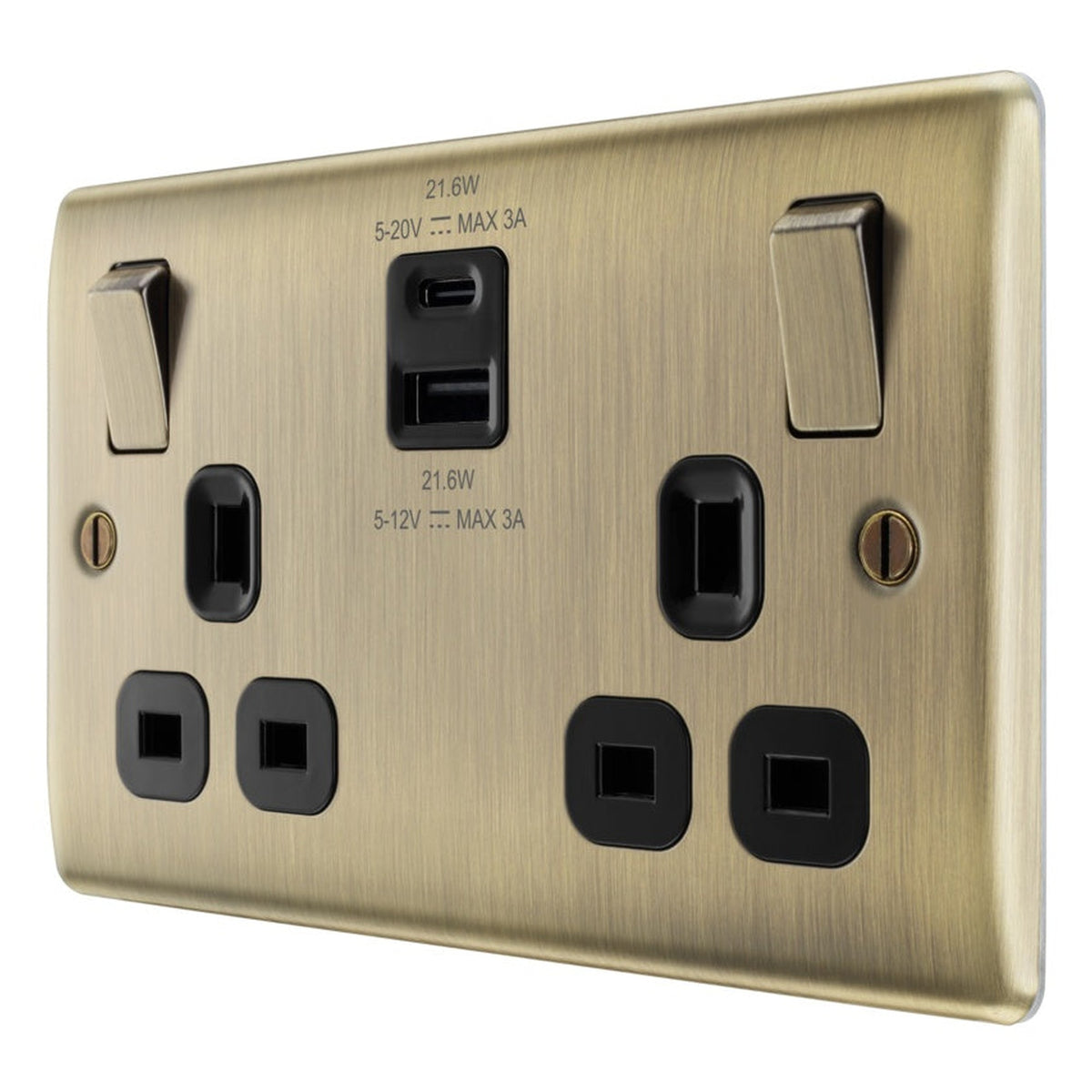 Antique Brass Double Switch Power Socket - 13amp, view 6