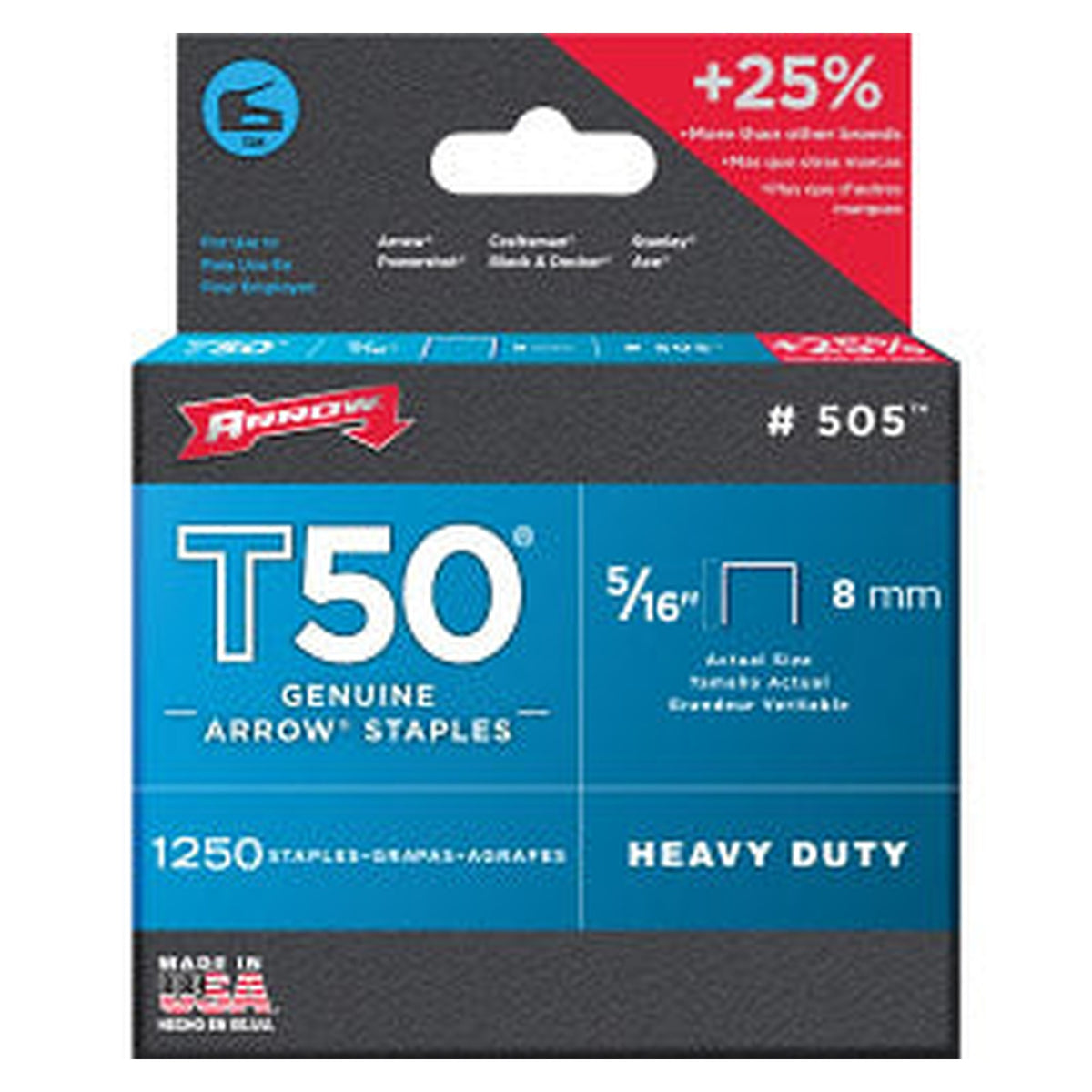 Pack of 1250 Arrow T50 8mm staples