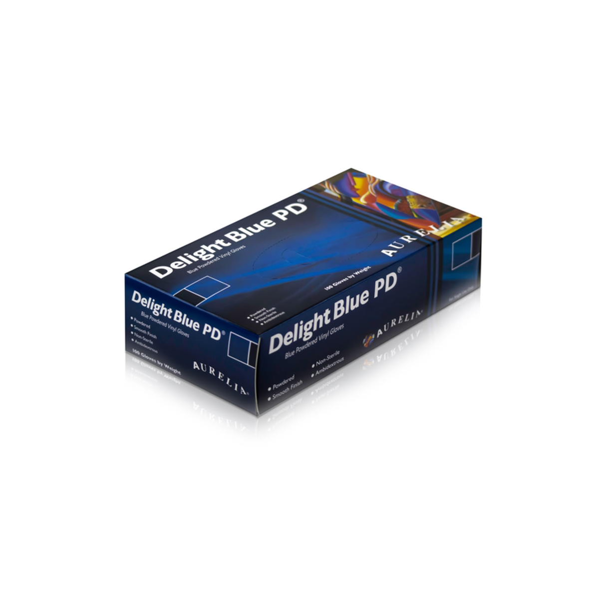 Aurelia blue powdered vinyl disposable gloves, small, 100 pack