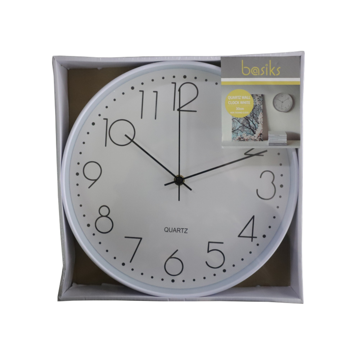 Basiks 30cm white non-ticking quartz wall clock