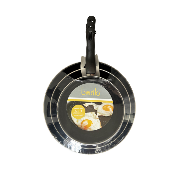 Basiks black carbon steel frying pan set of three