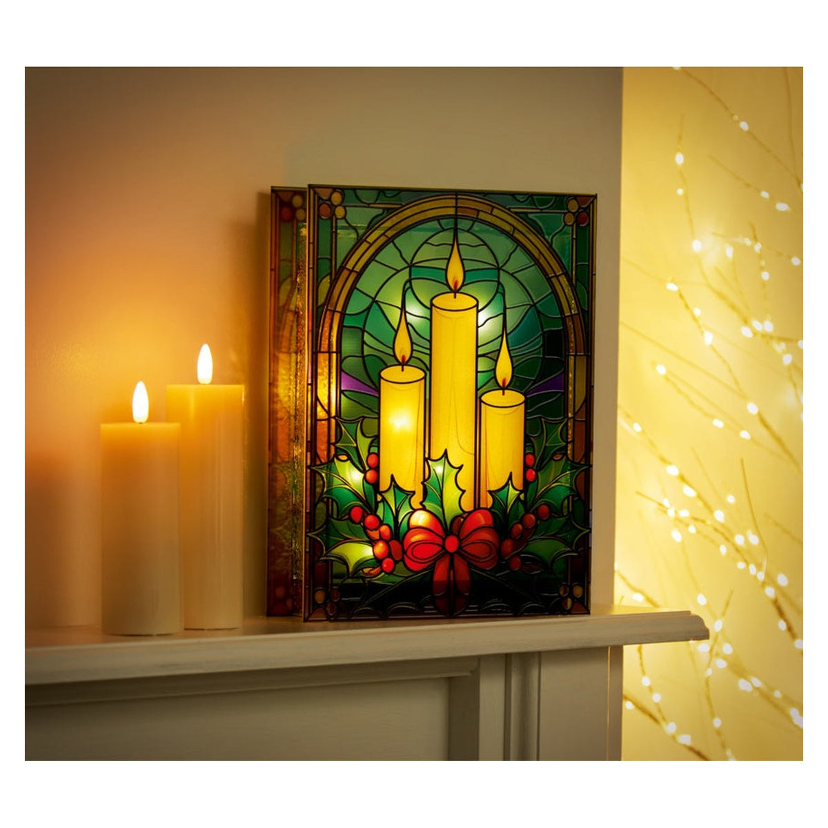 Battery Operated Lit Glass Candles Table Top 50 Warm White LEDs - 21x28, view 4