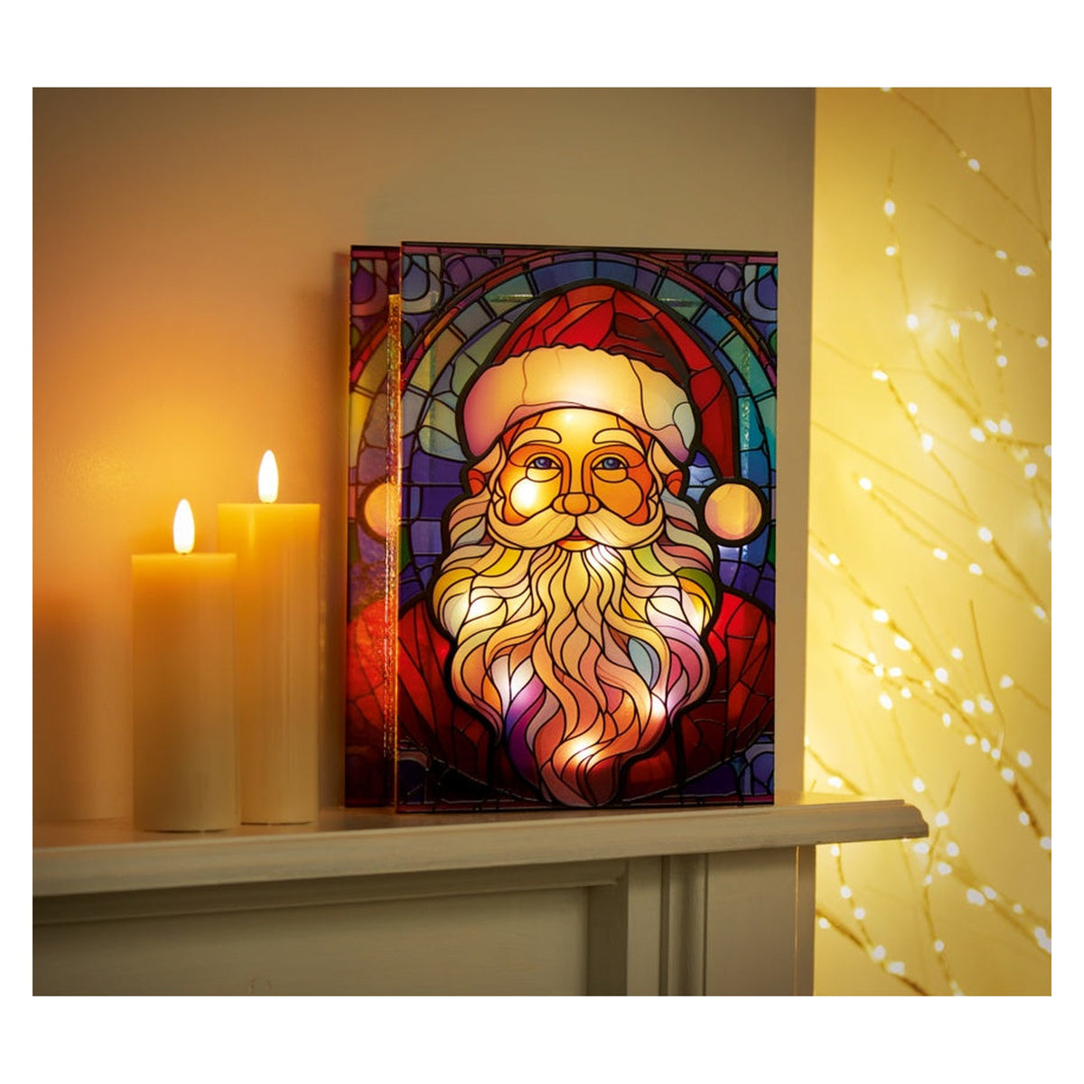 Battery Operated Lit Glass Santa Table Top 50 Warm White LEDs - 21x28, view 4