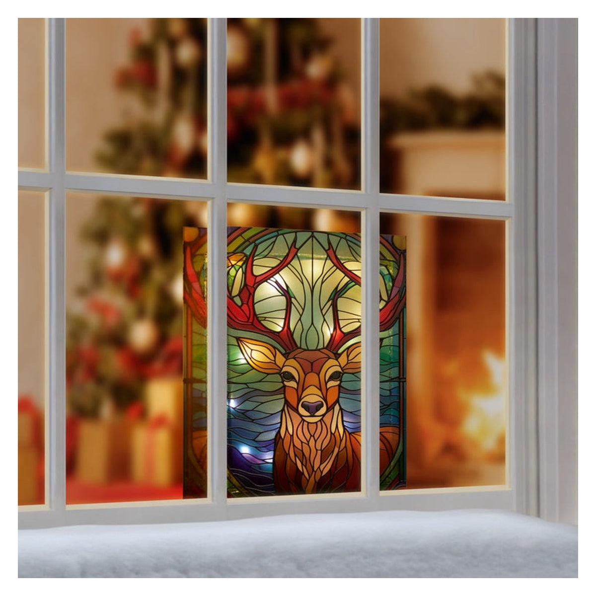 Battery Operated Lit Glass Stag Table Top 50 LED Warm White - 21x28, view 4