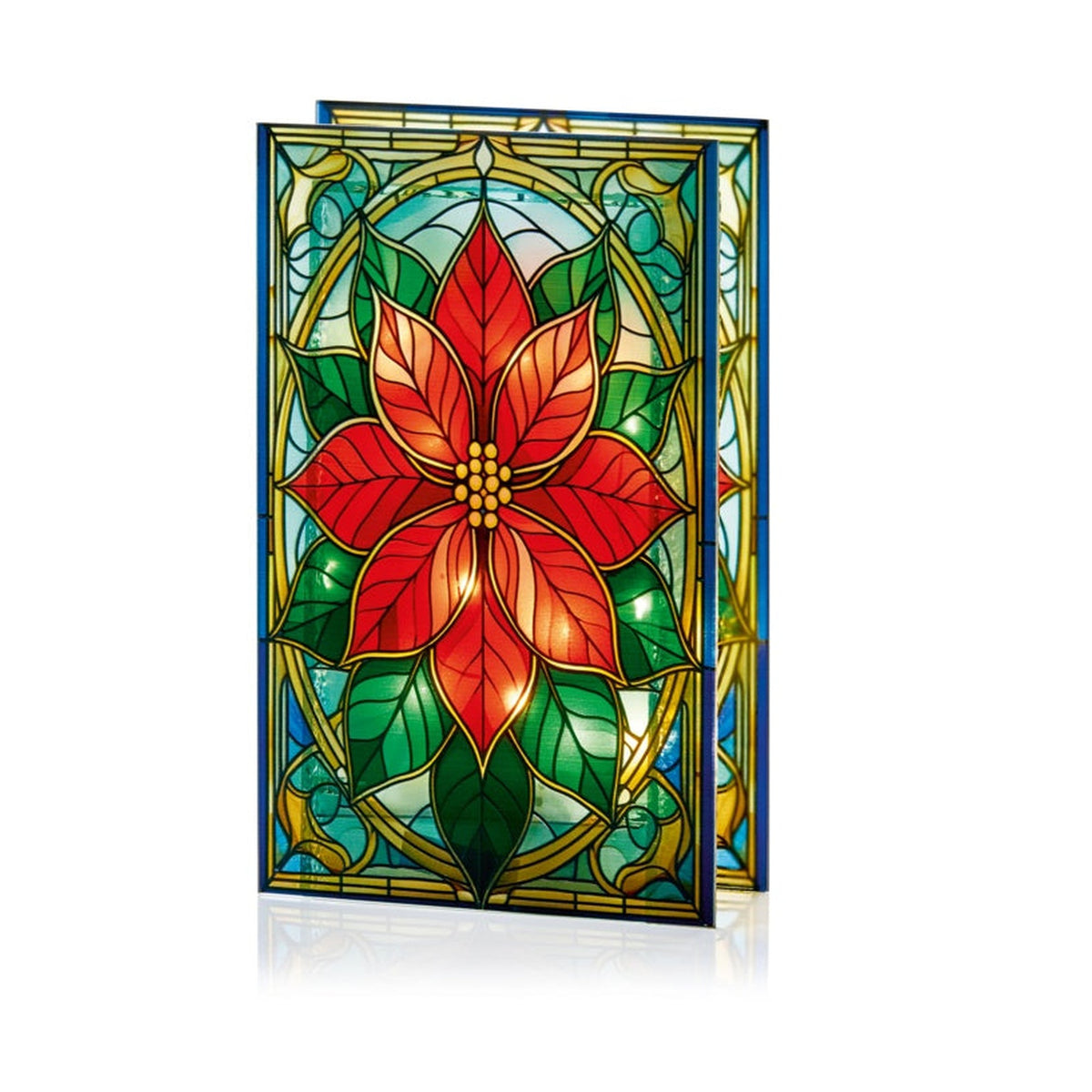 Battery Operated Lit Poinsettia Glass Table Top 50 Warm White LEDs - 21x13