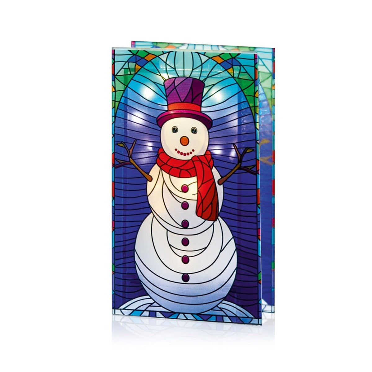 Battery Operated Lit Snowman Glass Table Top 50 Warm White LEDs - 21x13