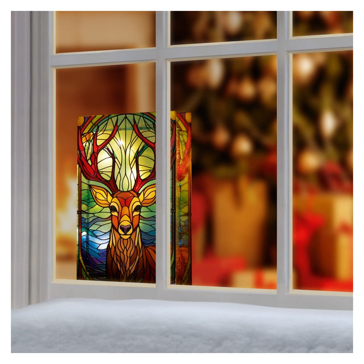 Battery Operated Lit Stag Glass Table Top 25 Warm White LEDs - 21 x 13cm, view 4