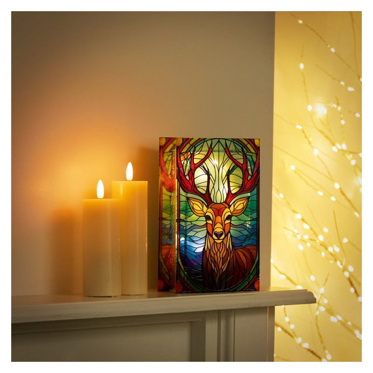 Battery Operated Lit Stag Glass Table Top 25 Warm White LEDs - 21 x 13cm, view 5