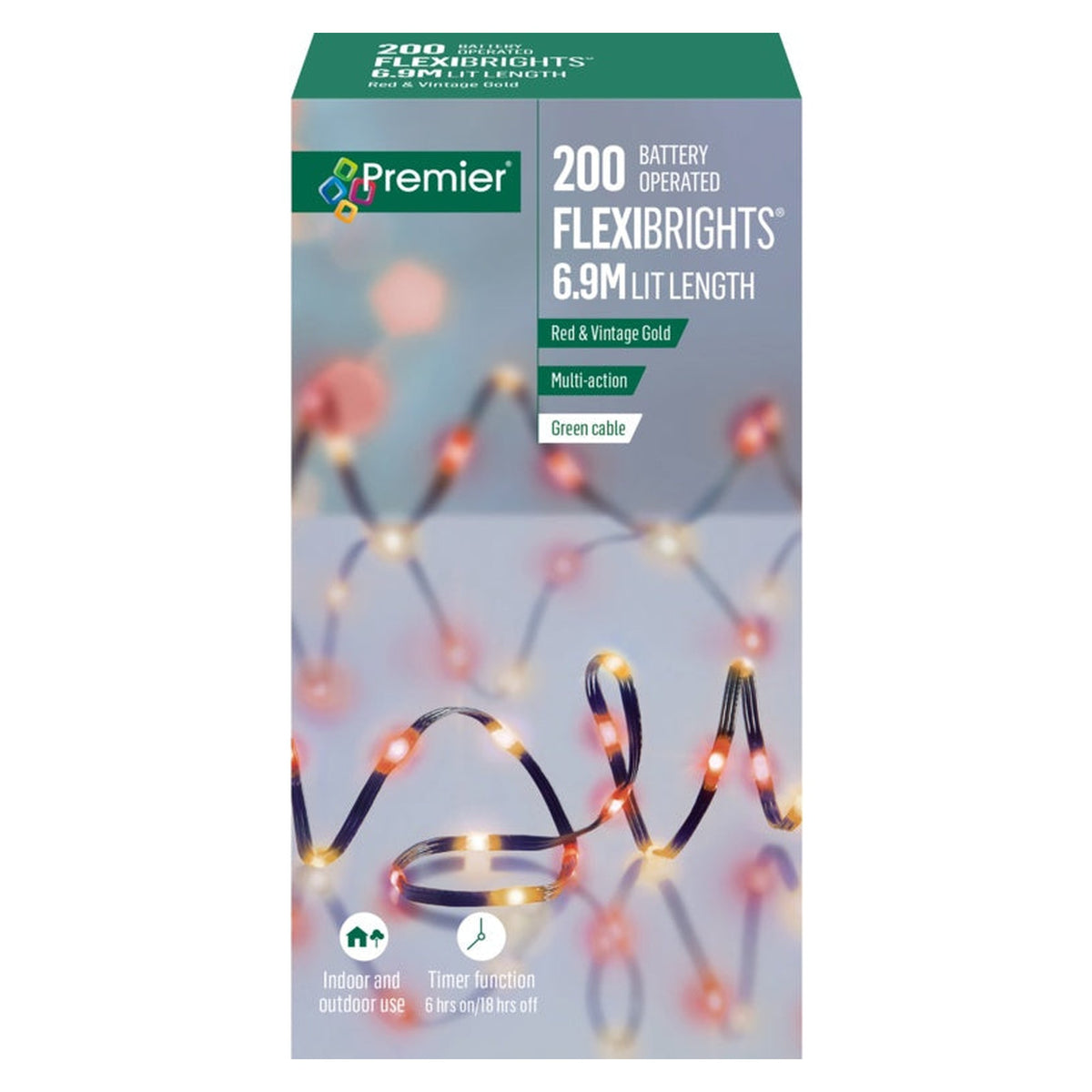 Battery Operated Multi-action LED FlexiBrights - Red & Vintage Gold 200 LED