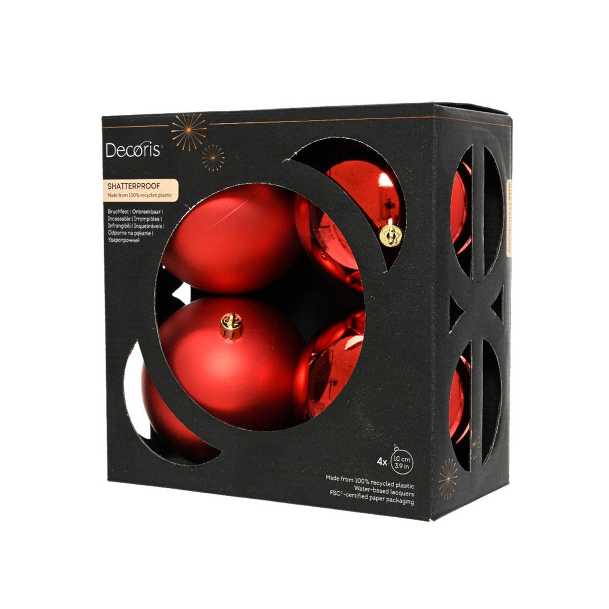 Baubles Polystyrene Christmas Red Pack 4 - 10cm Assorted