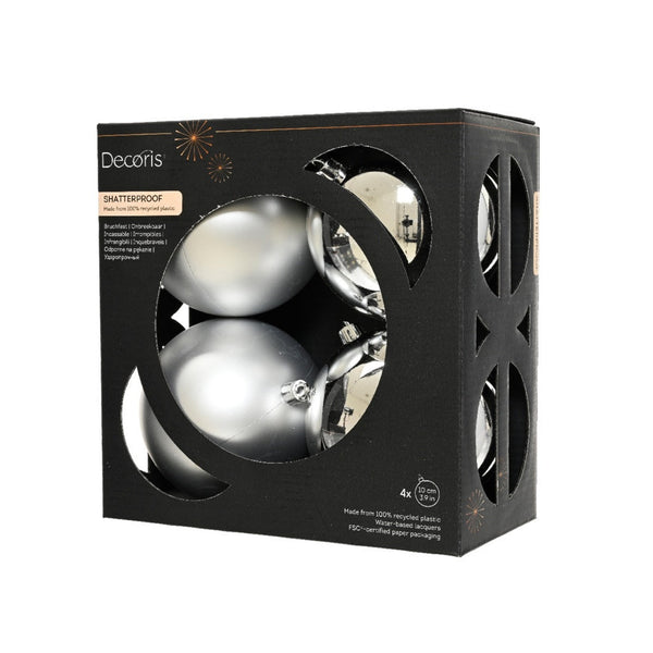 Baubles Polystyrene Silver - 10cm Assorted Pack 4
