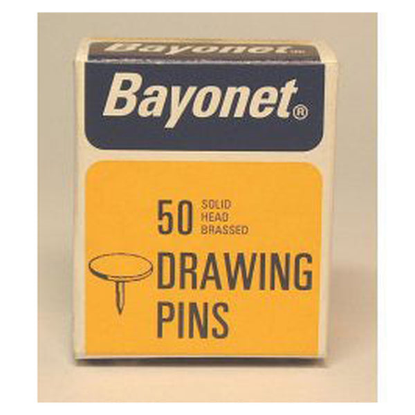 Bayonet 10mm brassed solid head drawing pins, box of 50
