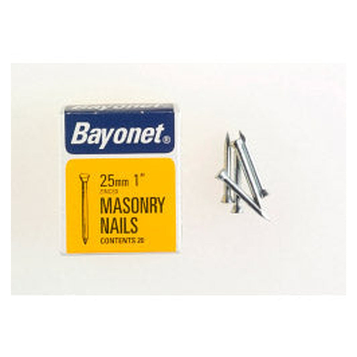 Bayonet zinc plated 25mm masonry nails, box of 36