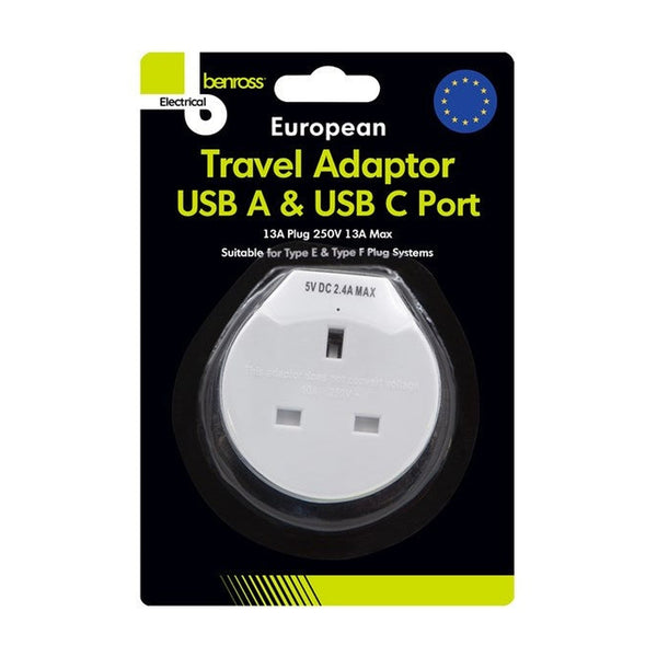 Benross 1 way European travel adaptor with USB ports