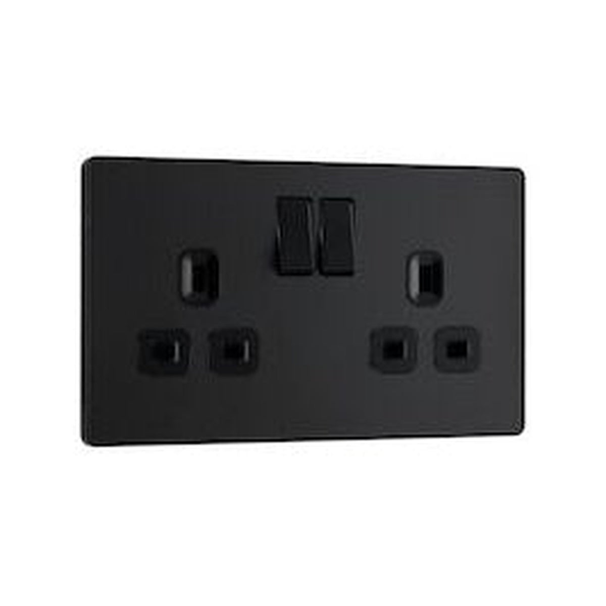 BG matt black 13A 2 gang switched socket