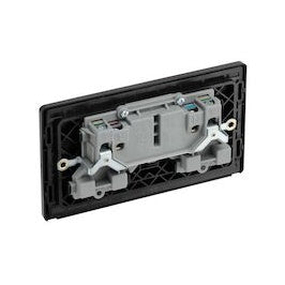 BG matt black 13A 2 gang switched socket, view 2