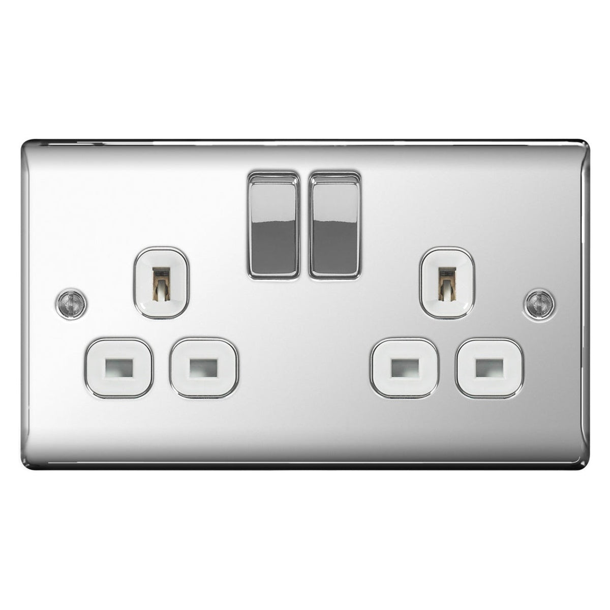 BG polished chrome 13A 2 gang switched socket