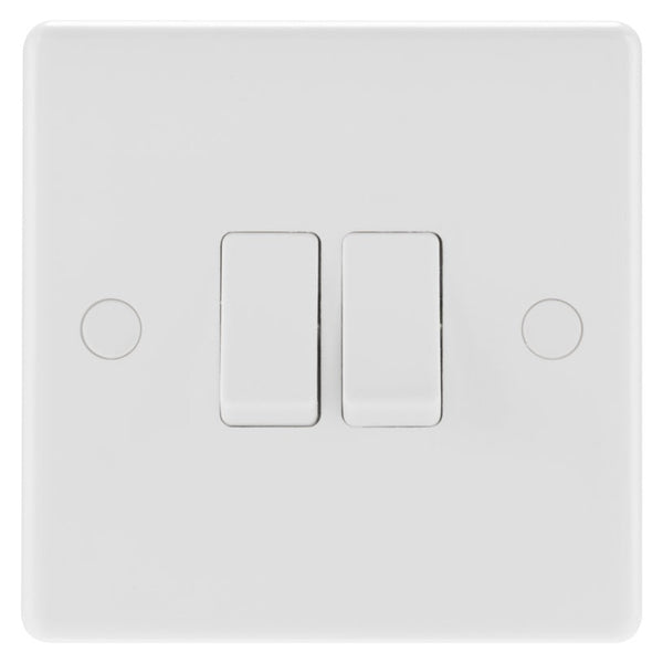 BG white round edge 2 gang 2 way 10A light switch