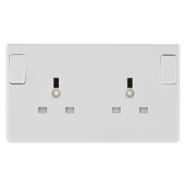 BG 2 gang white round edge 13A switched socket