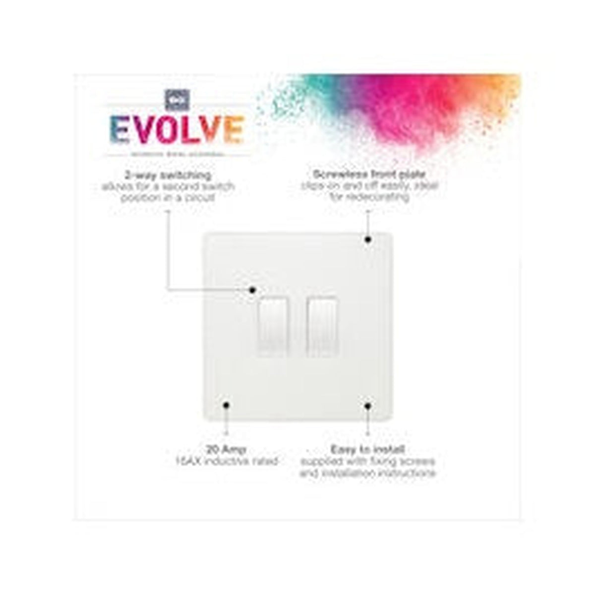 BG pearlescent white 20A 2 way plastic switch, view 3