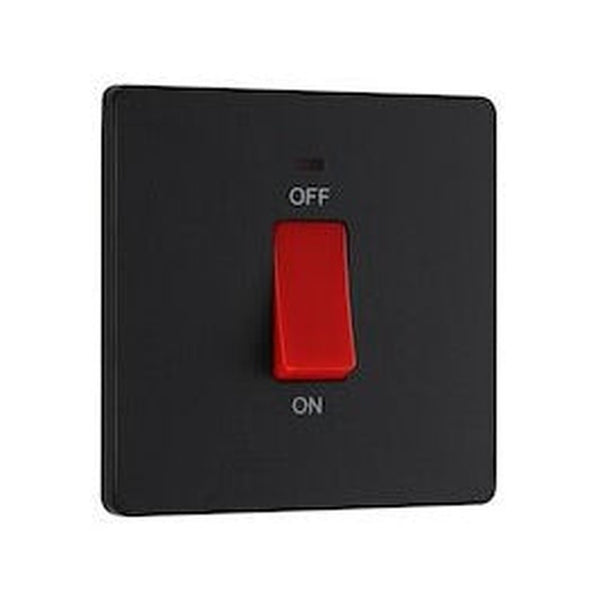 BG matt black 45A double pole cooker switch with LED