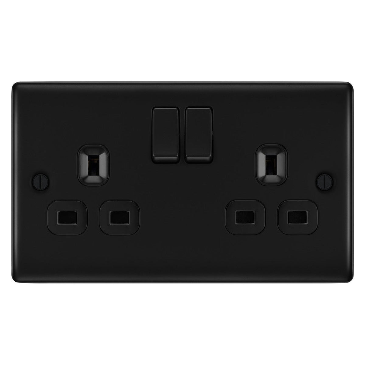BG matt black 13A double switched socket, view 2