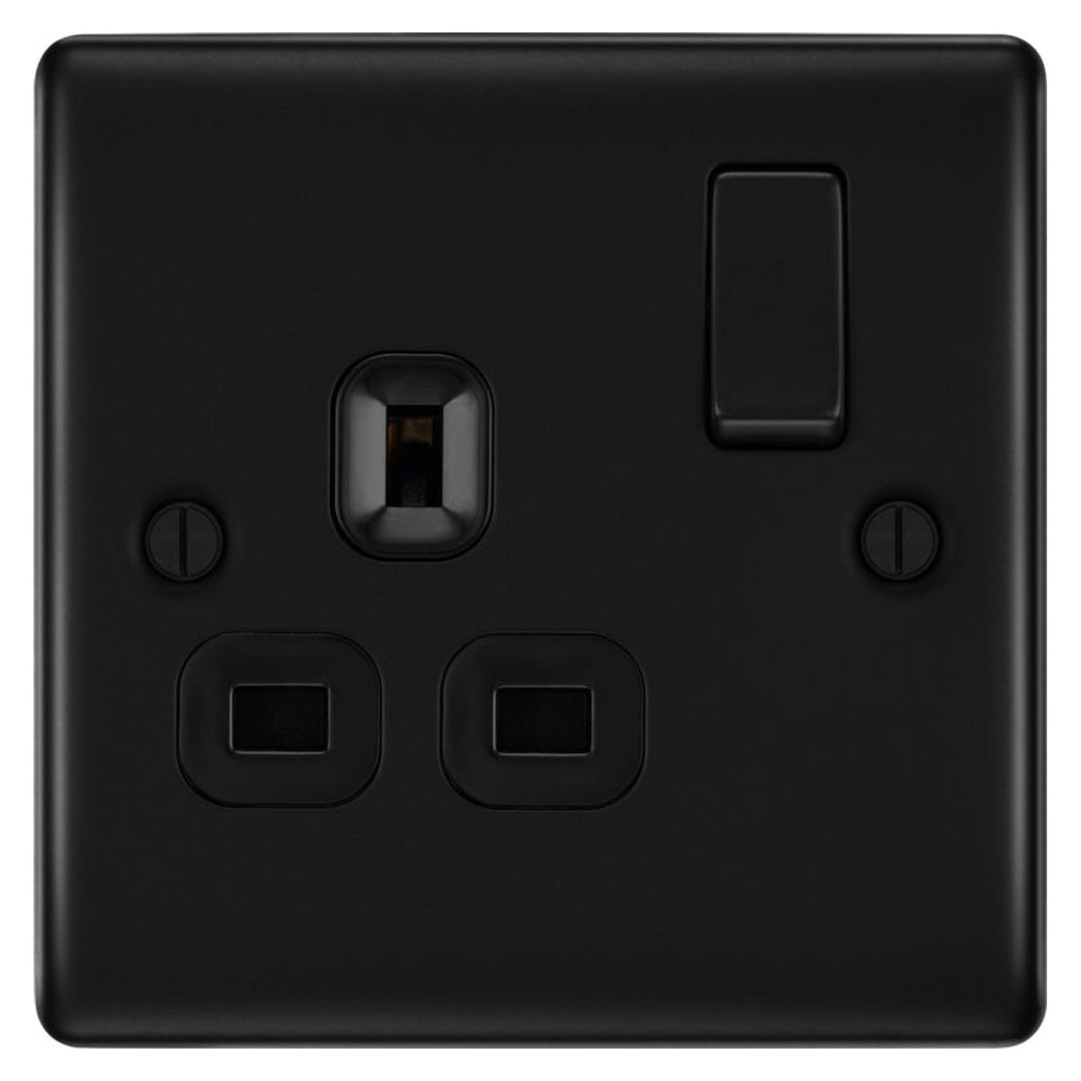 BG matt black 13A single switched power socket, view 2