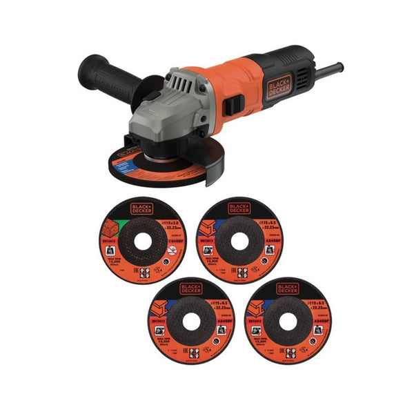 Black & Decker BEG010A5 710W angle grinder with discs