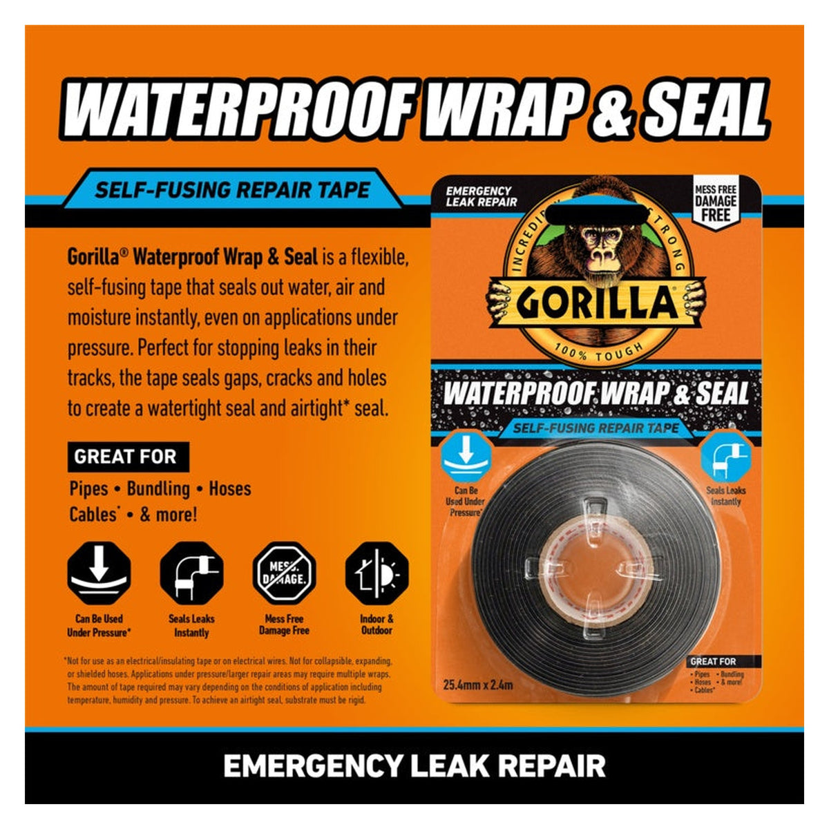 Black Silicone Tape Waterproof Wrap & Seal - 25.4mm x 2.4m, view 2