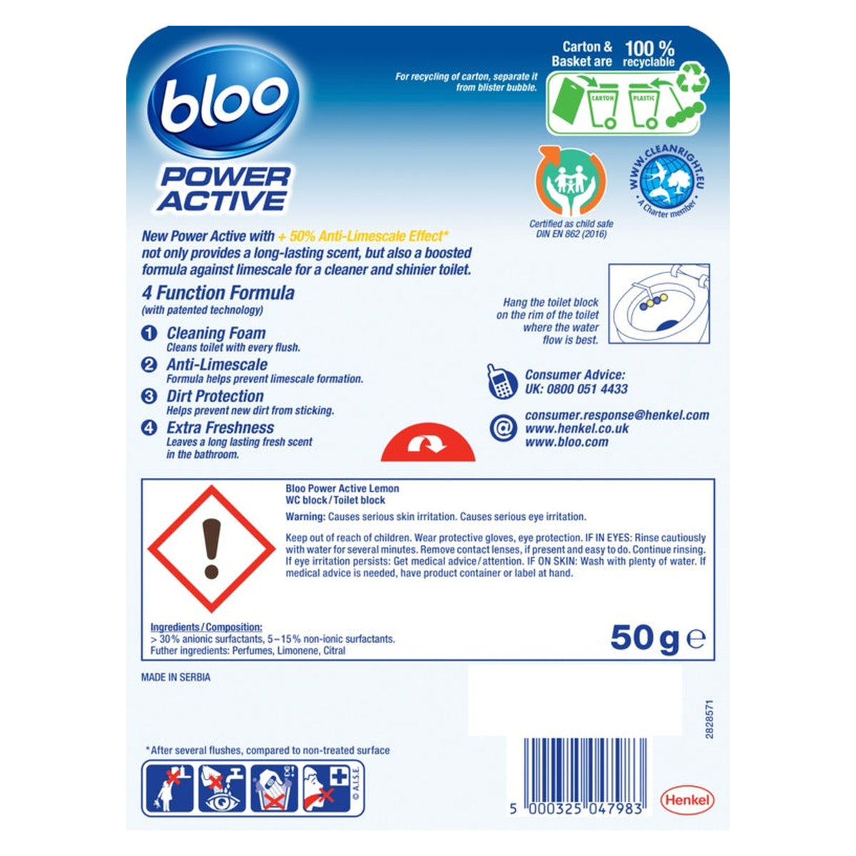Bloo Power Active Clear Water lemon toilet rim block, view 2
