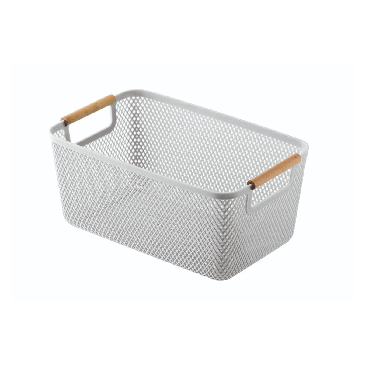 Blue Canyon medium grey plastic storage basket with wooden finish