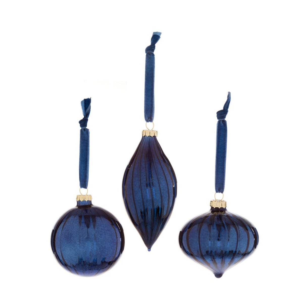 Blue Ribbed Glass Ornament - Assorted