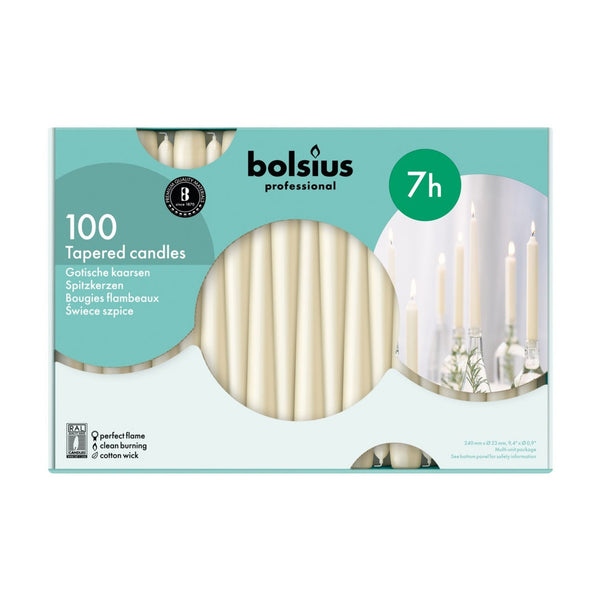 Box of Bolsius ivory tapered candles