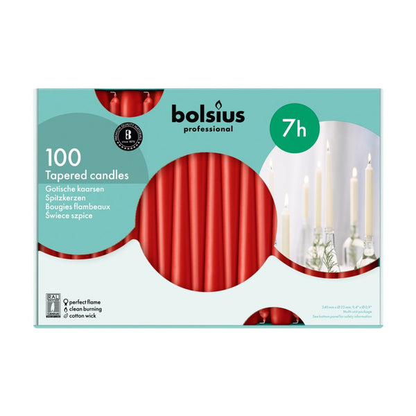 Bolsius red tapered candles box of 100