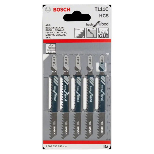 Pack of 5 Bosch Basic for Wood jigsaw blades
