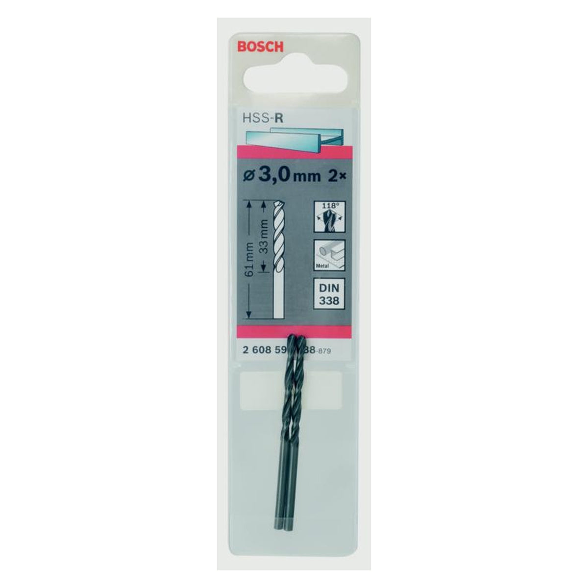 Bosch HSS Twist Point TEQ 2mm drill bits, pack of 2